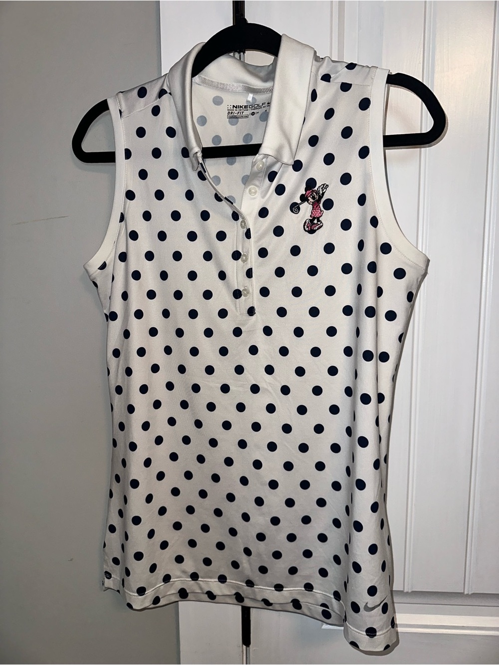 Nike Golf Minnie Mouse Size Medium Women’s White Polka Dot Sleeveless Polo